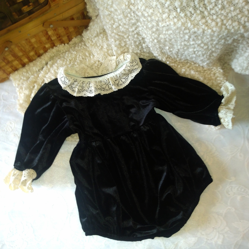 Black Velvet Dress with Lace Collar